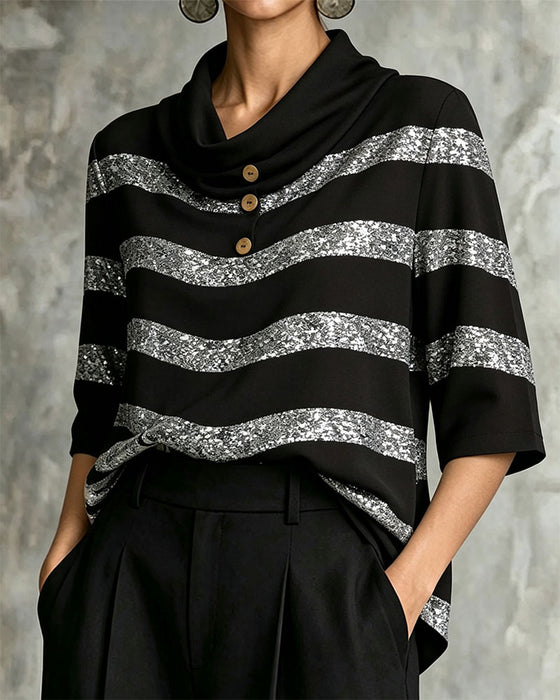 Blouse Geometrische Streep Getailleerde Taille Trekkoord