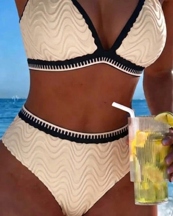 Bikini Kleurblok Dubbele Band Gestructureerd