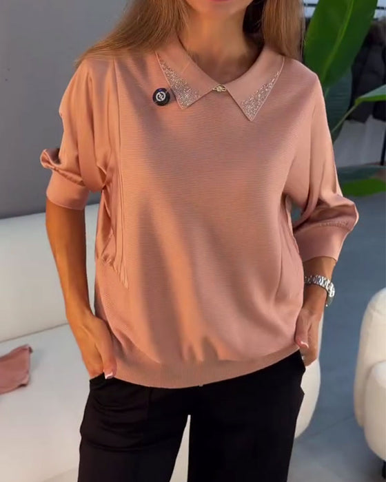 Pullover Reverse Ellebooglange Mouw Gebreid Elegant