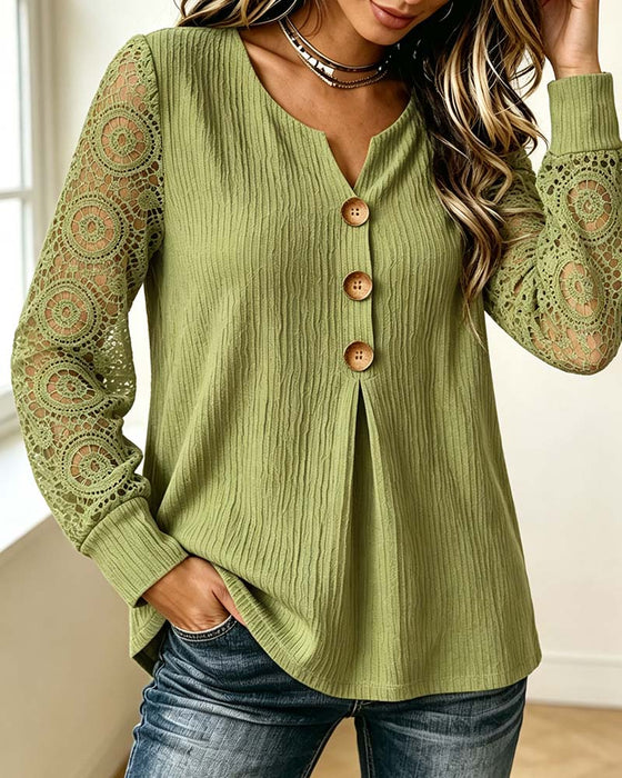 Blouse V-hals Knoopsluiting Lange Mouw