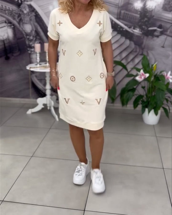 Jurk Mode V-Hals Korte Mouwen