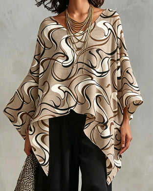 Blouse V-Hals Lijn Onregelmatig Vleermuis Mouw