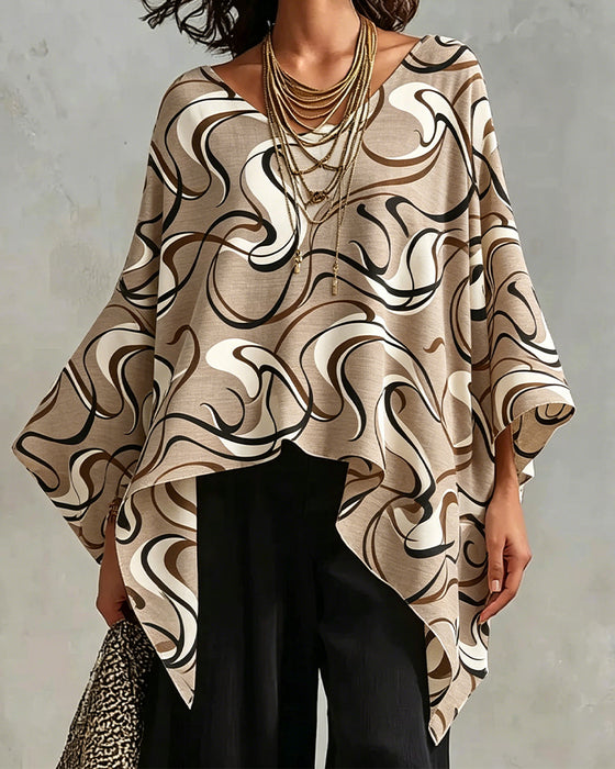 Blouse V-Hals Lijn Onregelmatig Vleermuis Mouw
