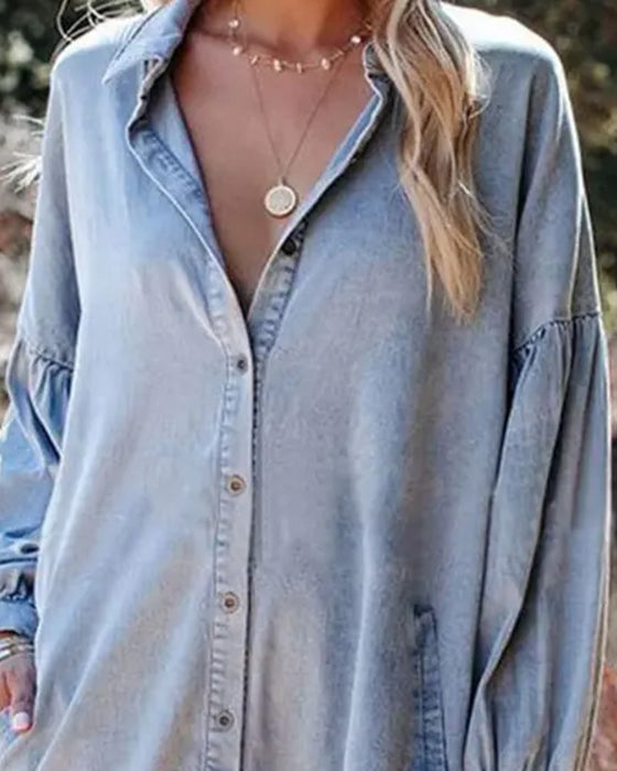 Blouse Ballon Mouw Knoop Casual