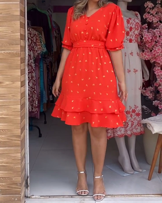 Jurk casual korte mouw v-hals bedrukt