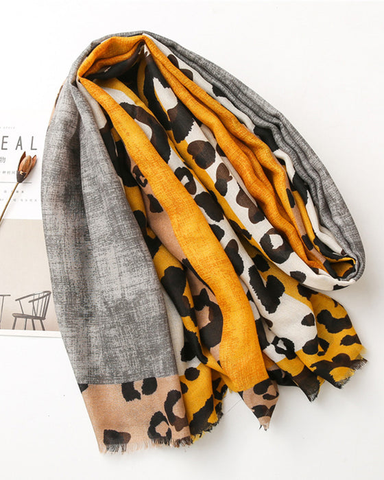 Dames Sjaal Luipaard Patchwork Print Franje Omslagdoek