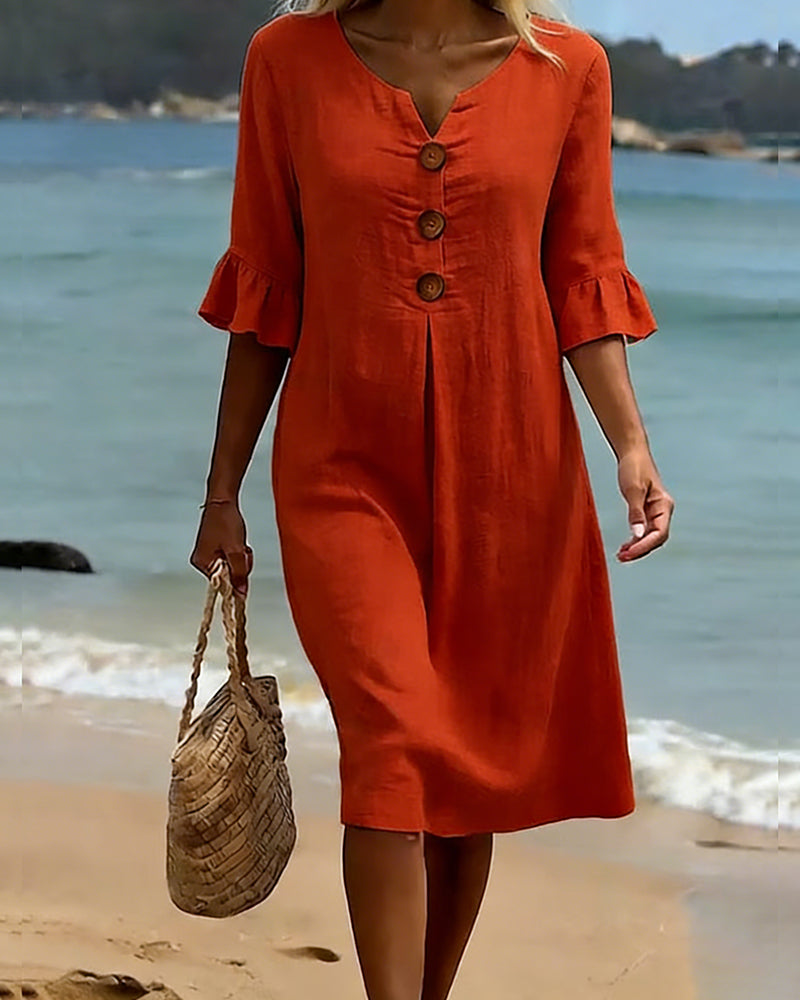 Jurk Knoop Frons Mouw 100% Katoen