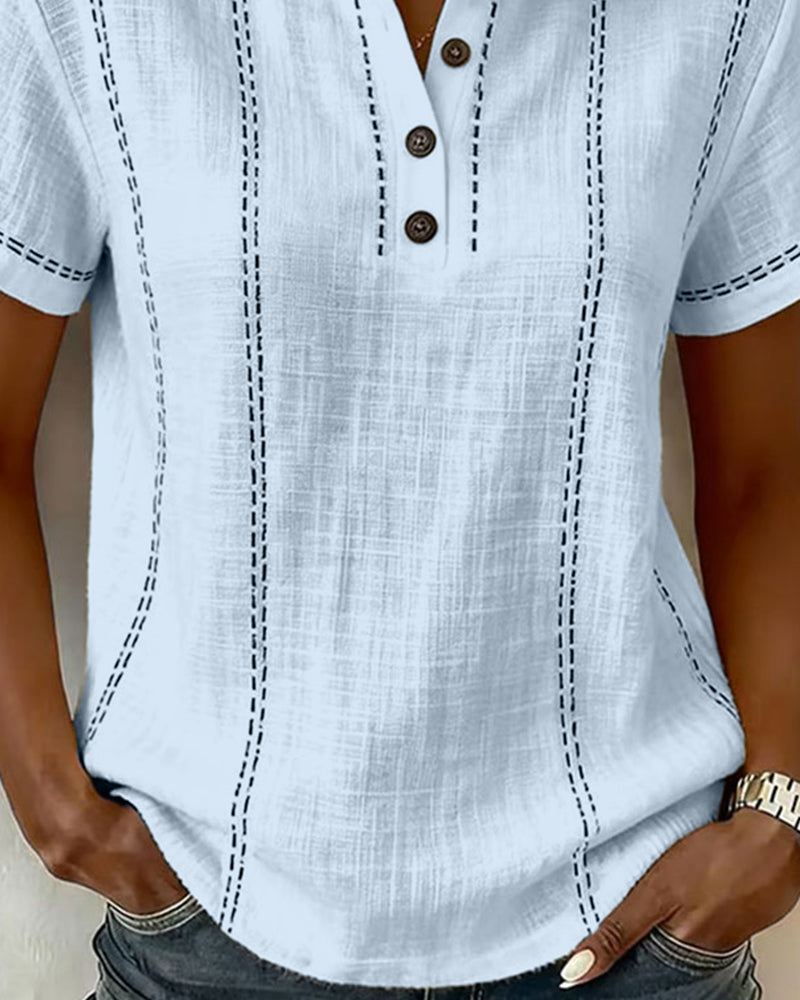 T-Shirt Mode Vrijblijvend Knoop V-Hals