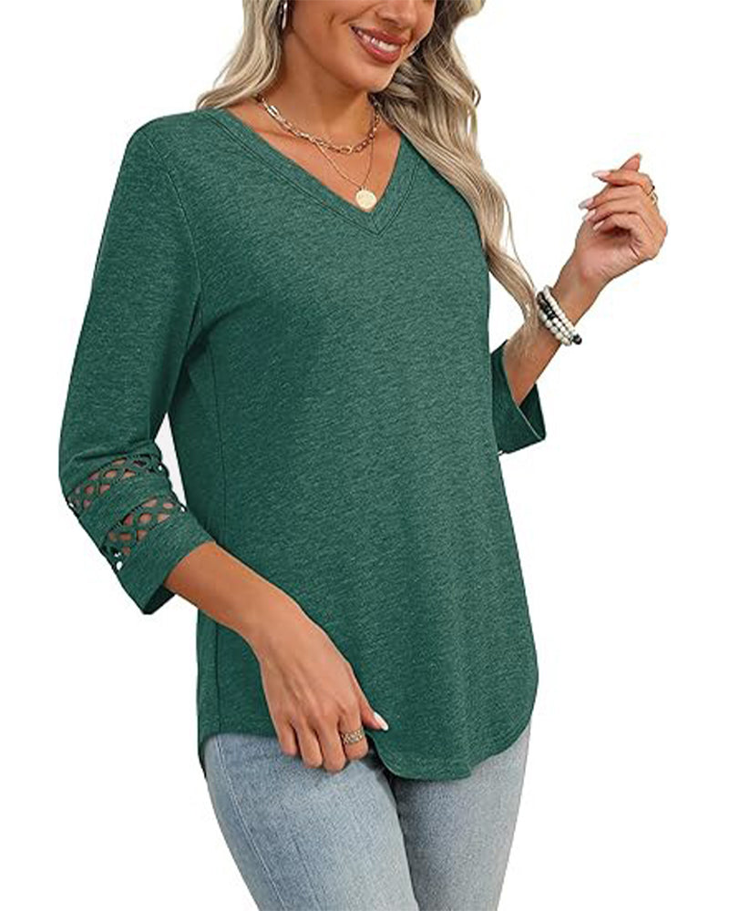 V-Knoop T-Shirt Met Holle Kragen Ontwerp