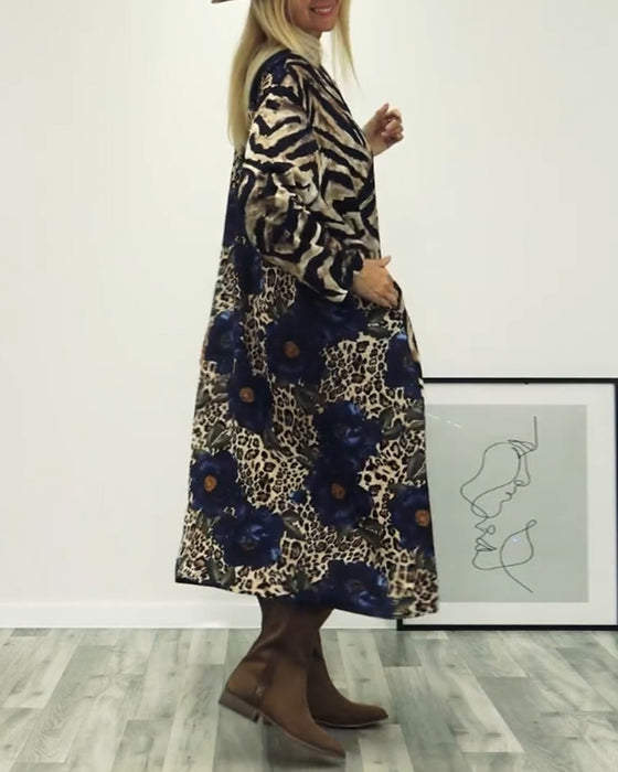Stijlvolle patchworkjurk met zebraprint en luipaardprint