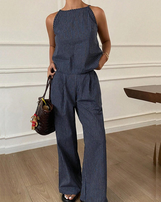 Set Gestreept Camisole Wijde Pijp Broek