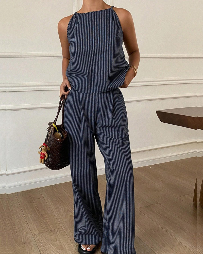 Set Gestreept Camisole Wijde Pijp Broek