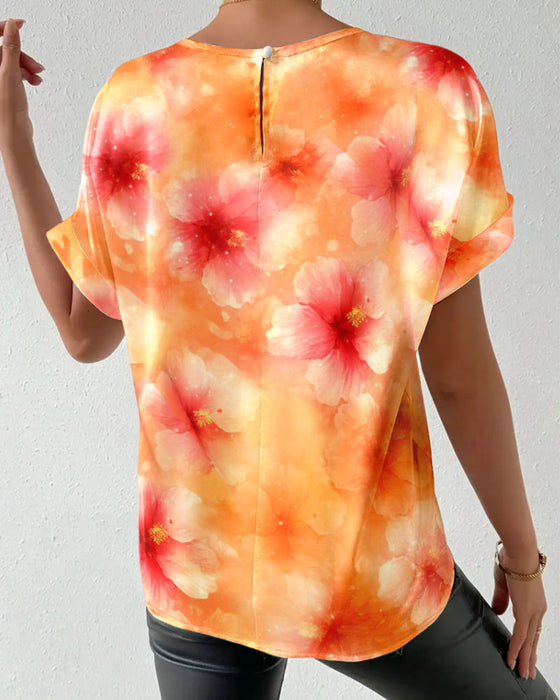 T-shirt Ronde Hals Tie-Dye Grote Bloem