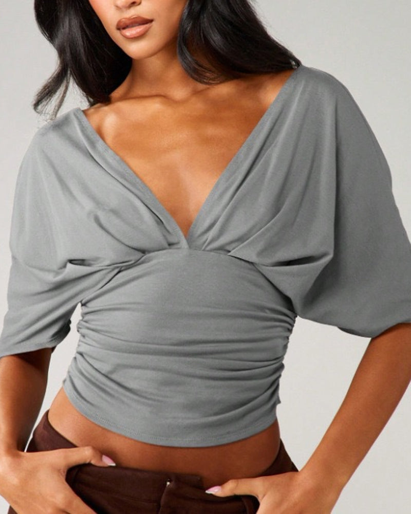 Top V-Hals Vleermuis Mouw Taille Stropdas