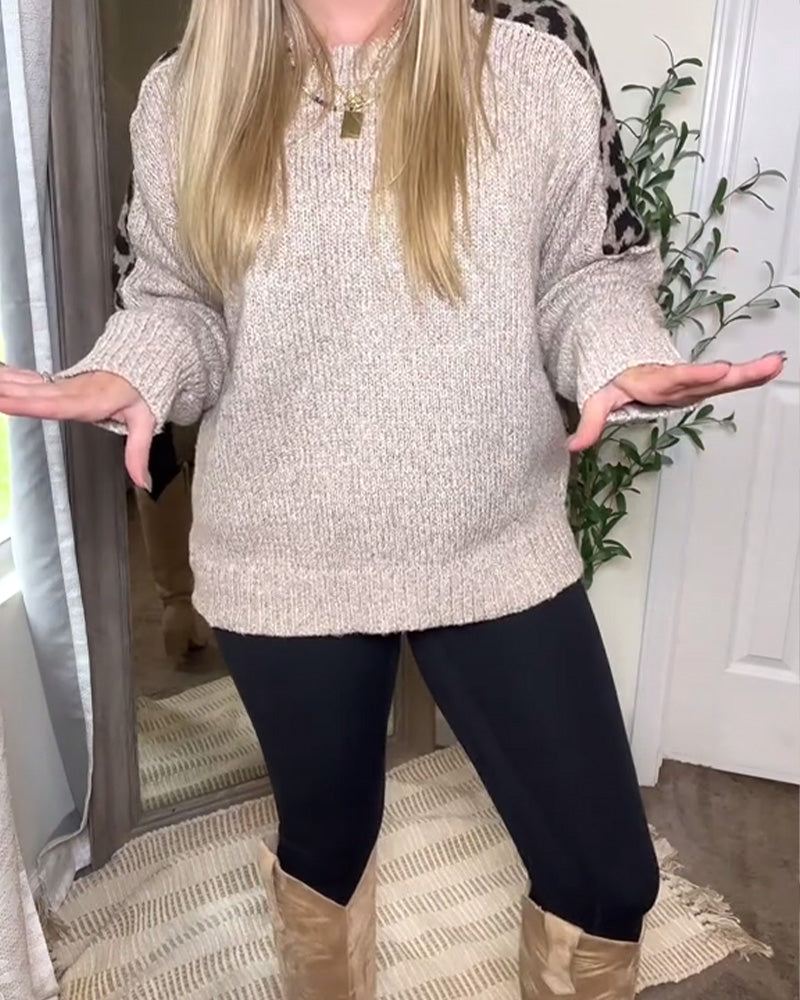 Trui casual ronde hals luipaardprint patchwork