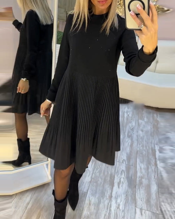 Geplooide Jurk Met Lange Mouwen En Strass