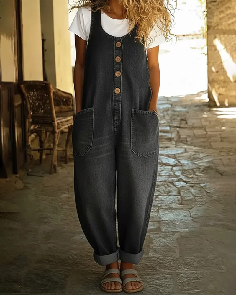 Jumpsuit Vrijblijvend Zak Denim