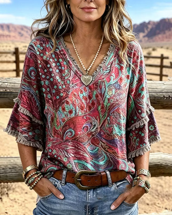 Blouse Mode V-Hals Print