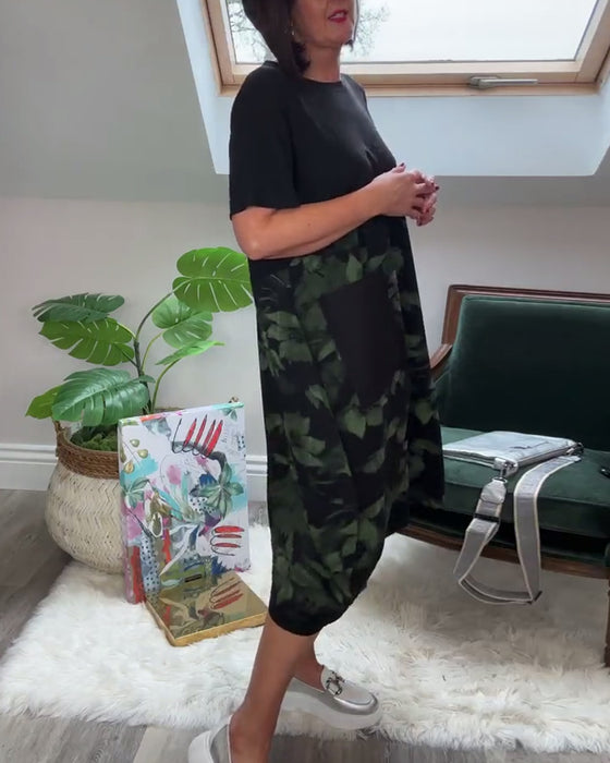 Casual patchworkjurk met ronde hals en bloemenprint