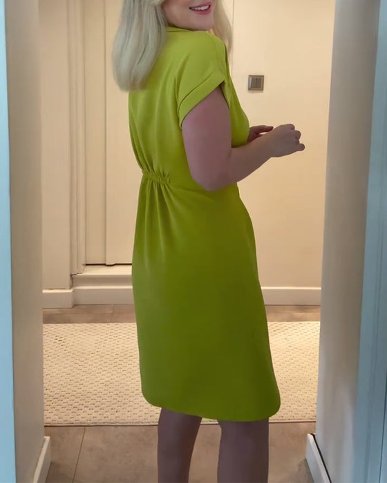 Jurk Revers Effen Kleur Geplooide Taille