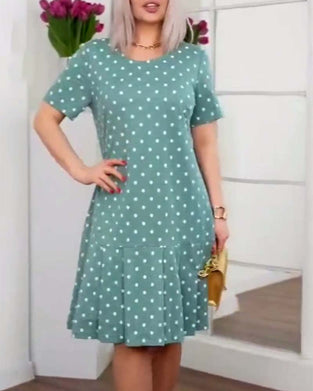 Casual jurk met stippenprint en korte mouwen