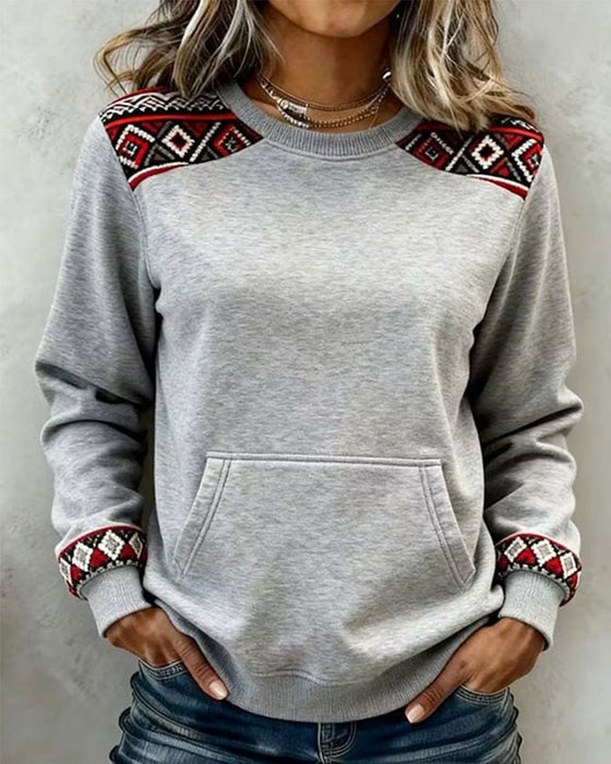 Sweatshirt Ronde Hals Argyle Kleurblok Zak