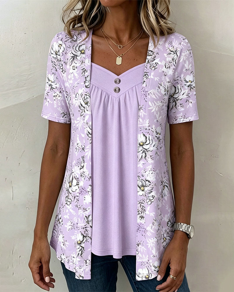 T-Shirt Bloemenprint Nep Tweedelig