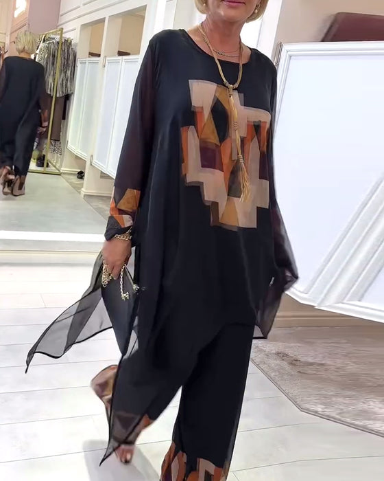 Pak Elegant Lange Mouwen Bedrukt Wijde Pijpen