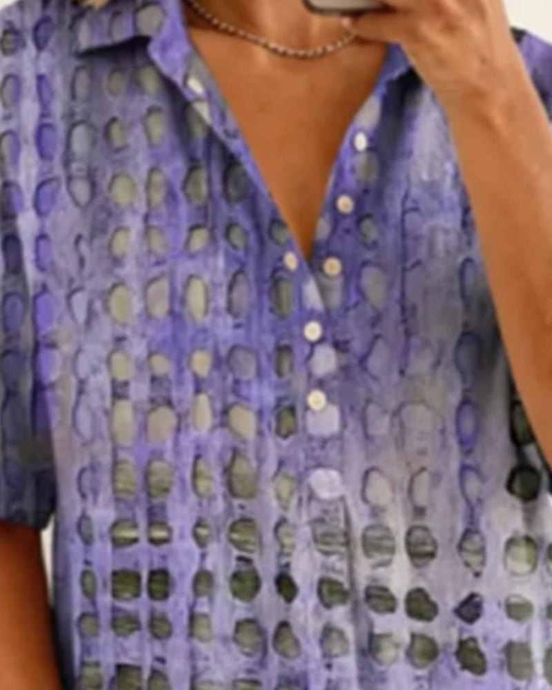 Blouse Stippenprint Knoop Half Knoopsluiting