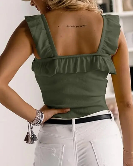 Cami Top Ruffle Rand Geribbeld