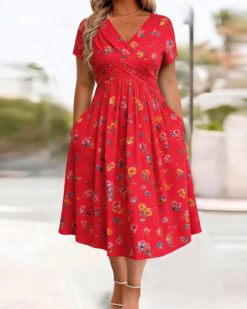 Jurk Bloemen Twist Korte Mouw