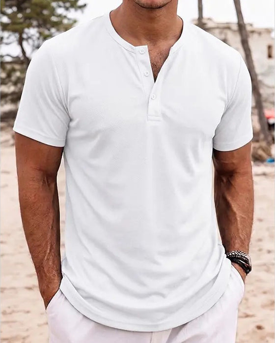 Heren T-Shirt Minimalistisch Henley Korte Mouw