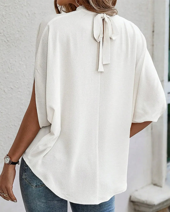 Blouse Mock Neck Geplooid Driekwart Mouw Effen