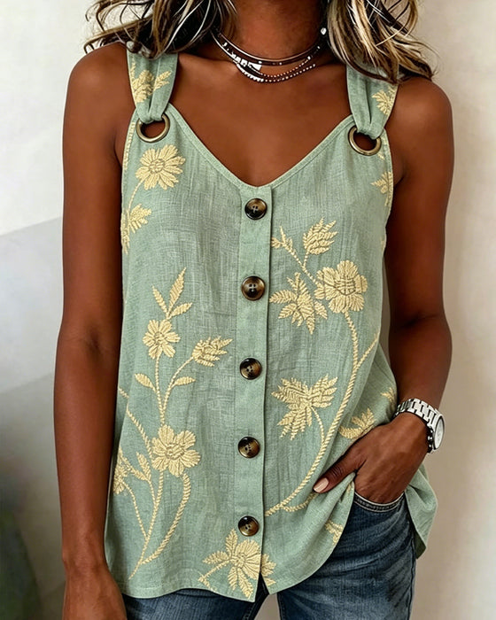 Tank Top Bloemen Camisole Metalen Ring