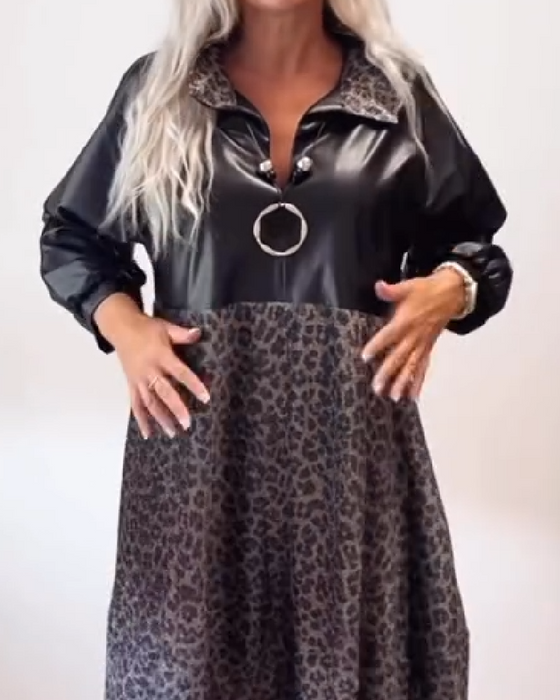Jurk Met Luipaardprint En Patchwork