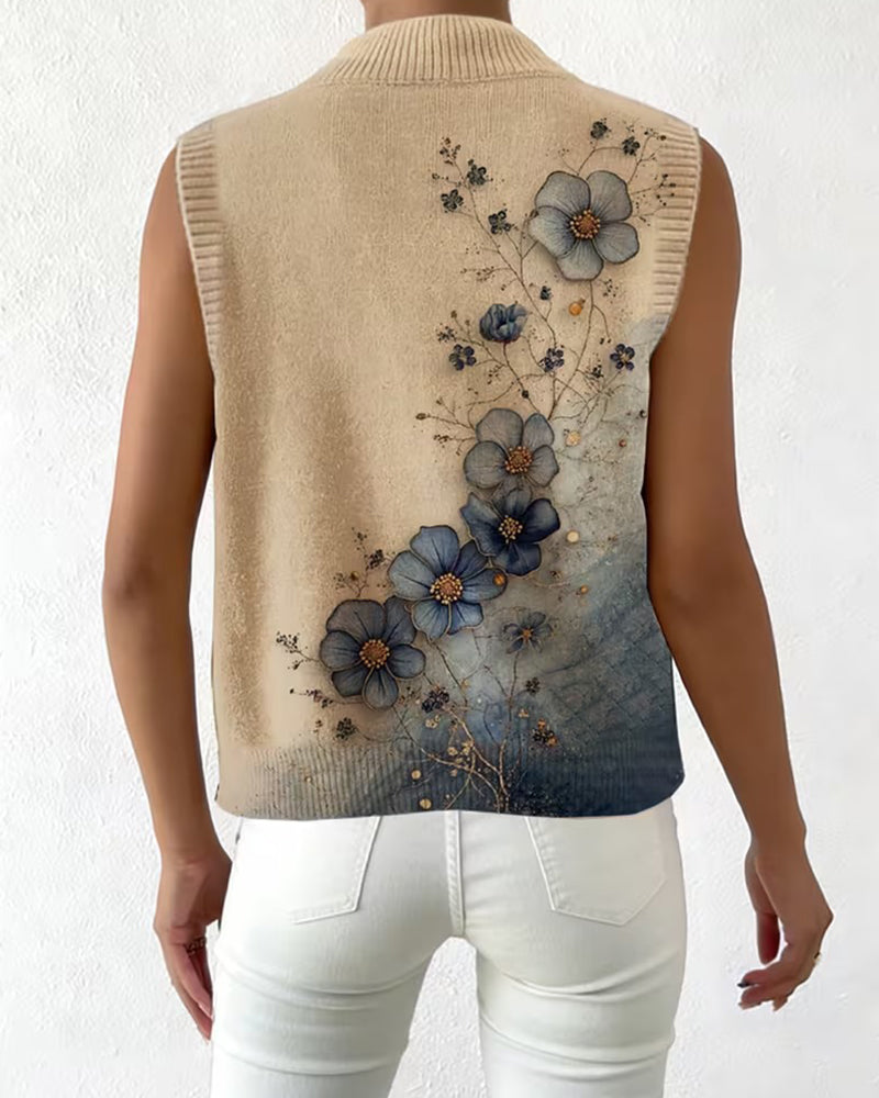 Pullover Aquarel Bloemenpatroon Mouwloos