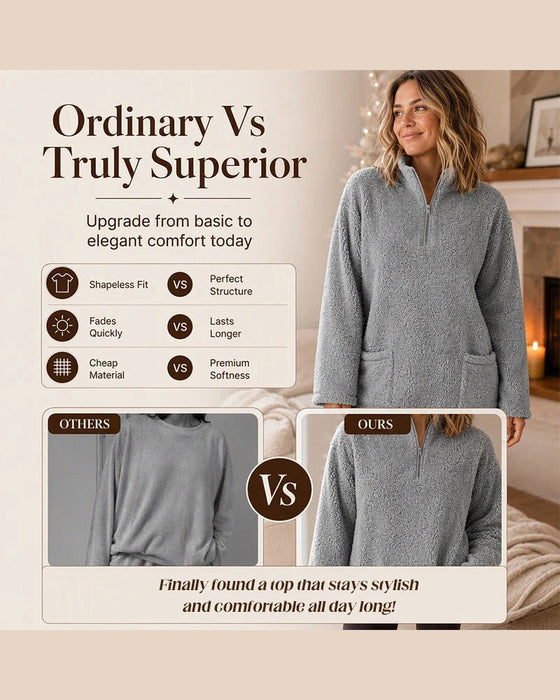 Sweatshirt Effen Kleur Opstaande Kraag