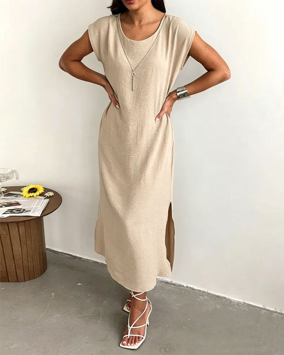 Jurk Midi Lengte Split Los