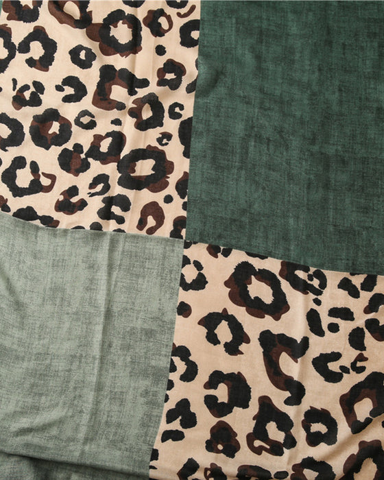 Dames Sjaal Luipaard Patchwork Print Franje Omslagdoek