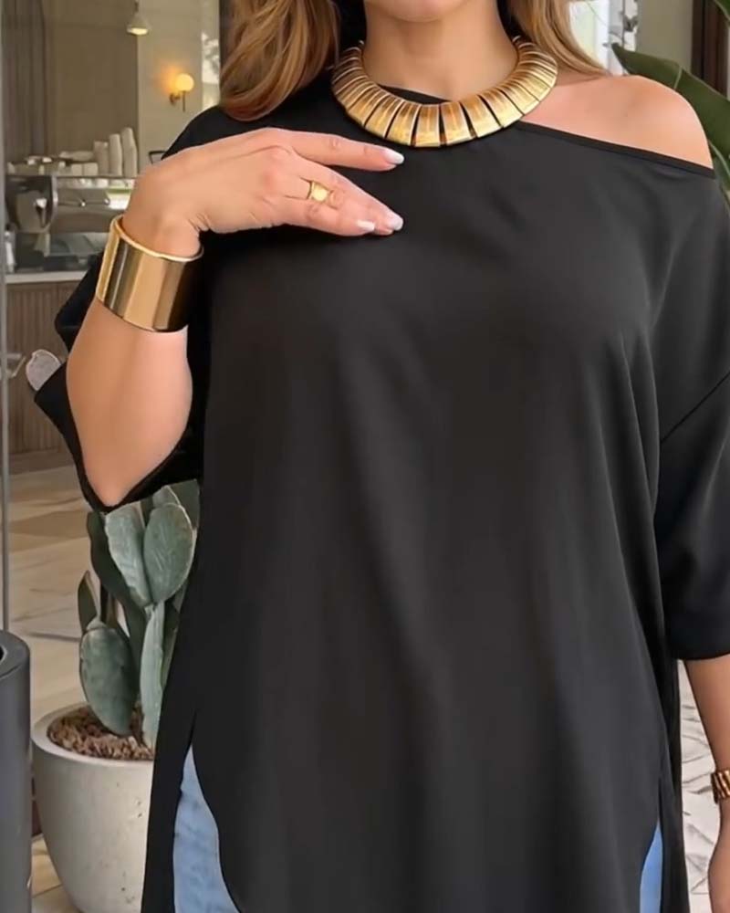 Blouse Enkel Schouder Asymmetrisch