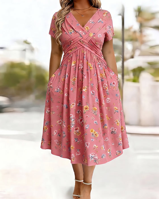 Jurk Bloemen Twist Korte Mouw