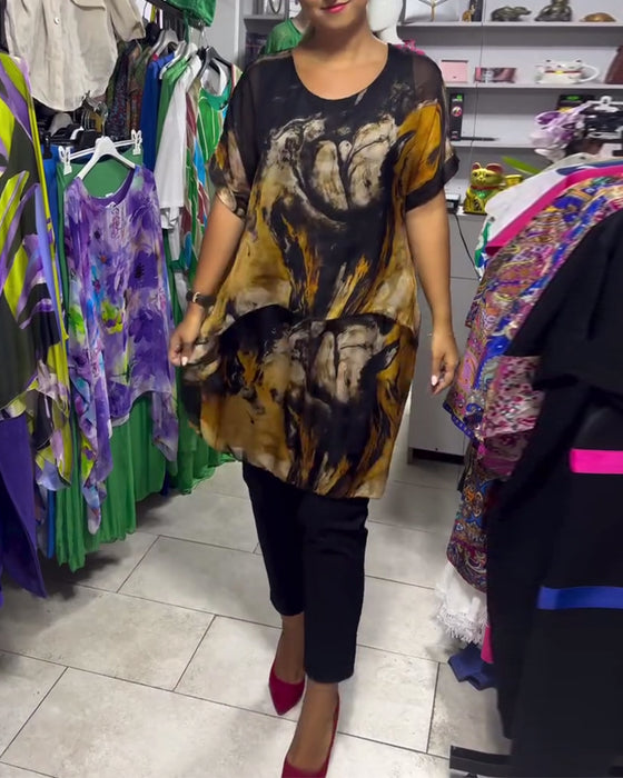 Top Ronde Hals Losjes Casual Bedrukt