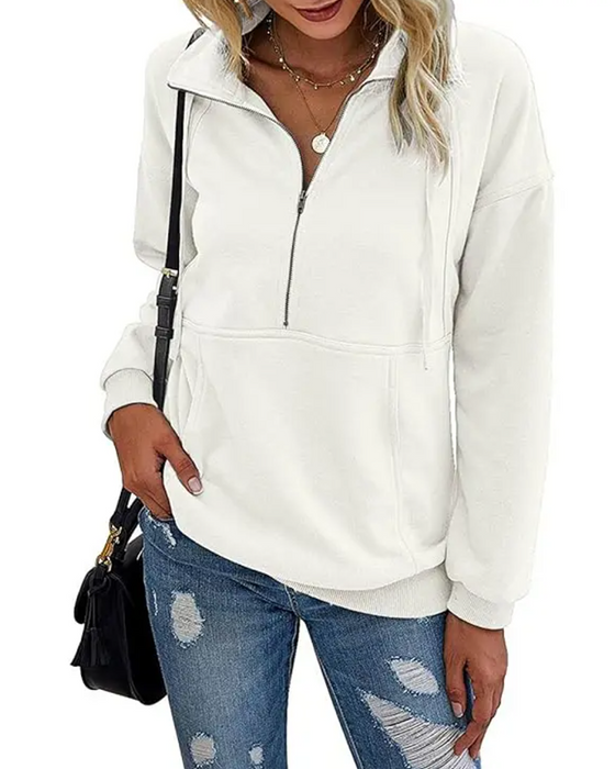 Sweatshirt Effen Revers Rits Zak