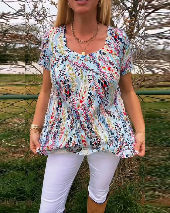 T-Shirt U-Hals Korte Mouwen Bedrukt