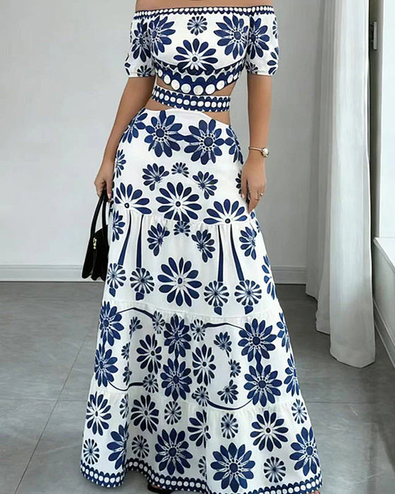 Jurk Off-Shoulder Bloemen Uitsnijding