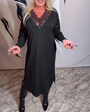 Jurk Kant V-Hals Modieus