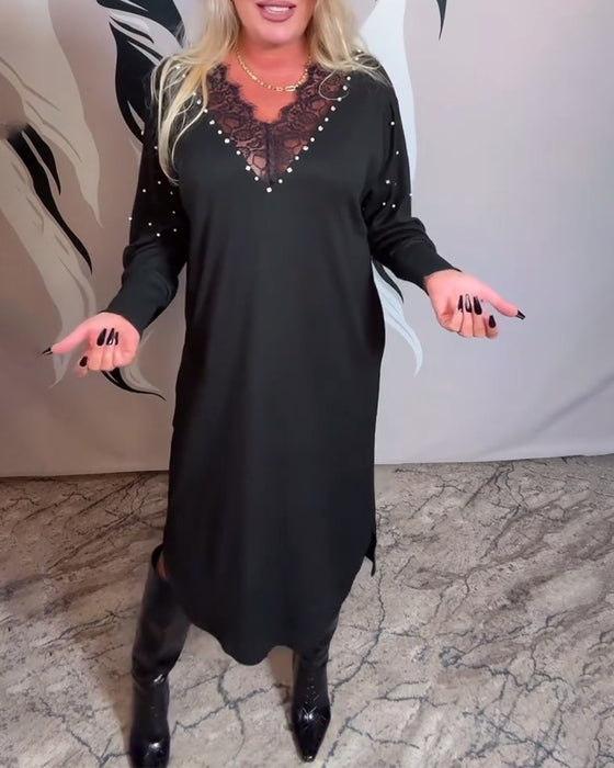 Jurk Kant V-Hals Modieus