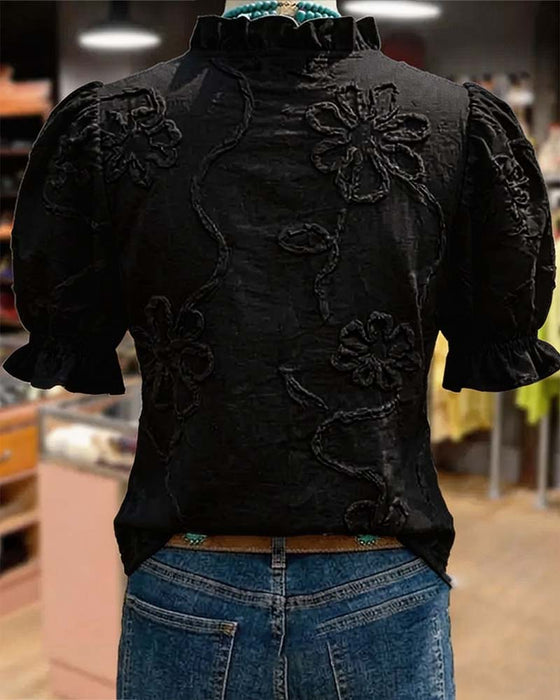 Blouse V-Hals Ruche Rand Pofmouw