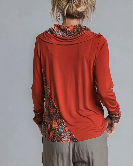 Top Slouchy Drape Hals Patchwork Lange Mouw