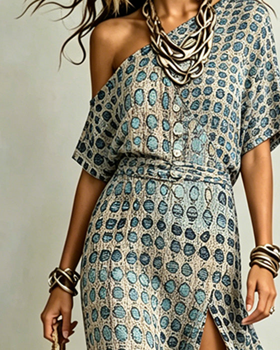 Jurk Off-Shoulder Polka Dot Split